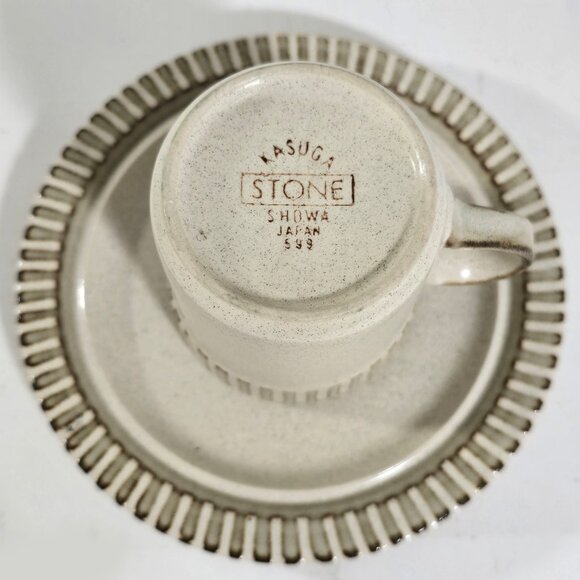 Vintage 2 Pc Kasuga Showa Japan Speckled Taupe Coffee Cup Mug Saucer Set MCM - Picture 4 of 8